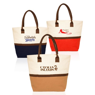 Two-Tone Jute Beach Tote Bags (17.5"x13.5")